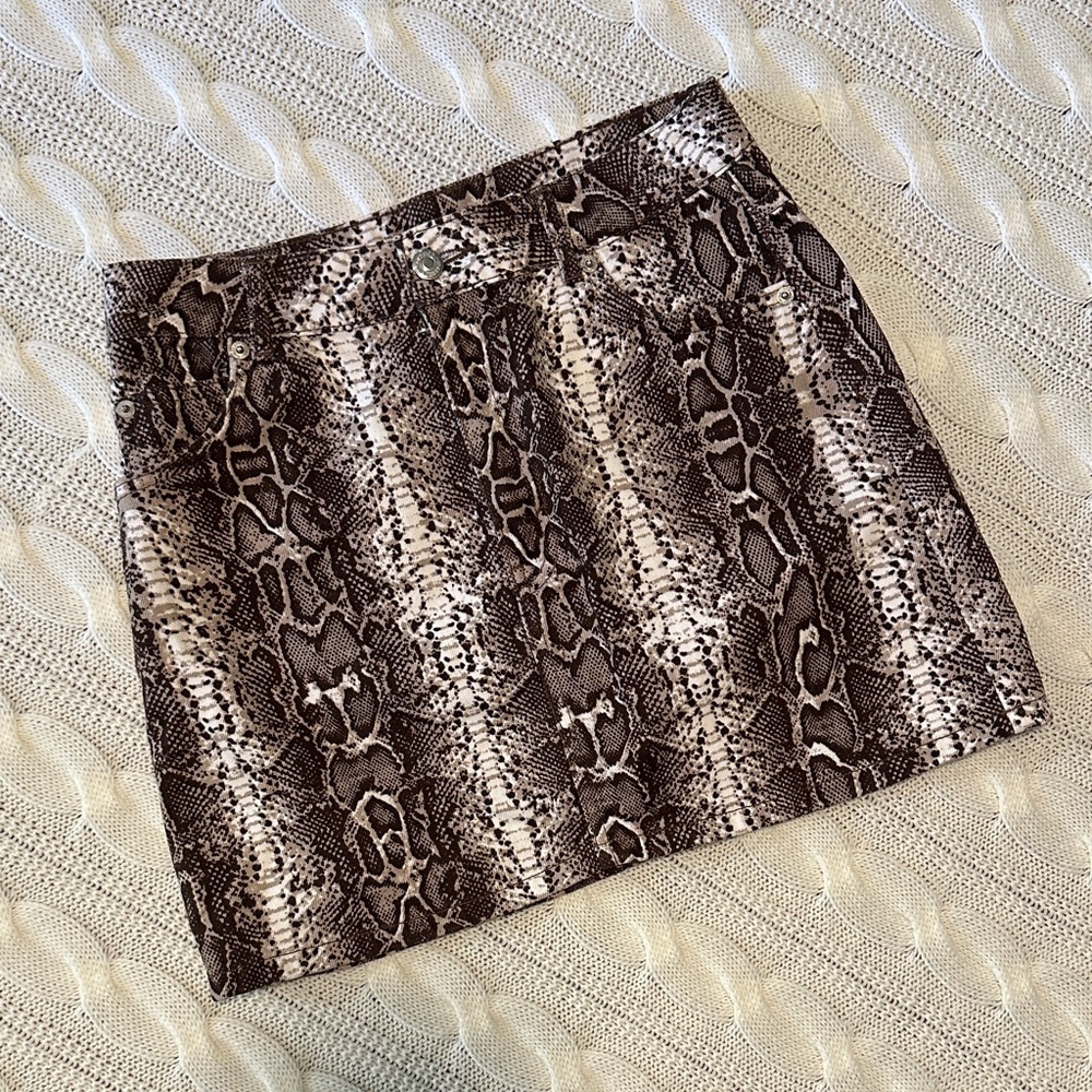 Topshop Moto‎ Snakeskin Mini Skirt – Size 6 Brown Print